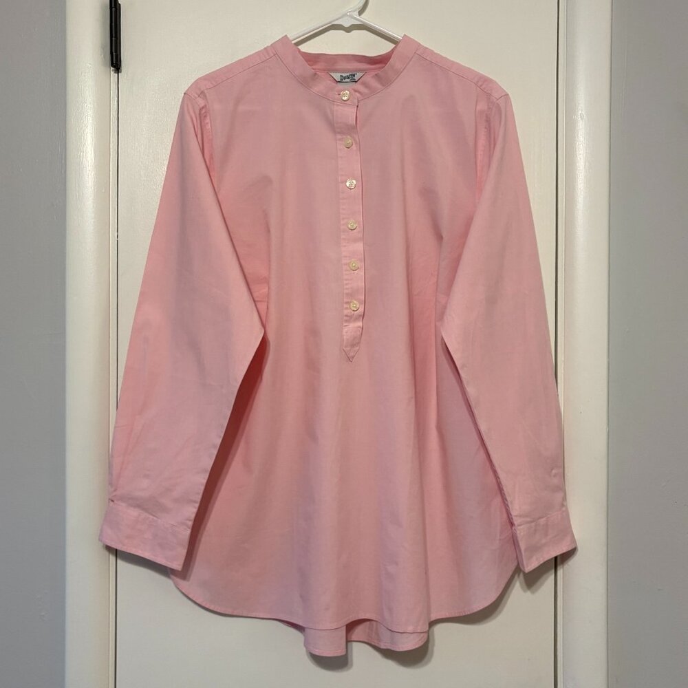 Duluth Trading Co Women's Plus L/S Cotton Poplin Popover Tunic Shirt Top 1X Pink